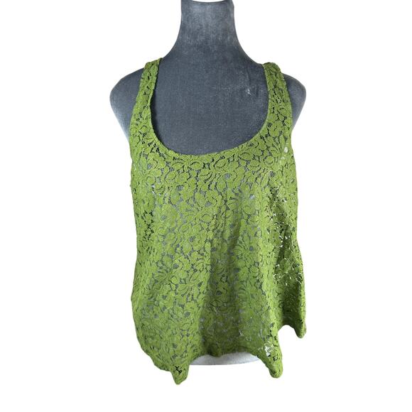 Arizona- Juniors-Tank Top- Sheer Lace Sz Large Deep Apple Green gold- preowned - Picture 3 of 7